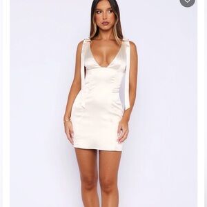 Whitefox Only Angel Ivory Satin V-Neck Mini Dress bow Straps XS pearl prom